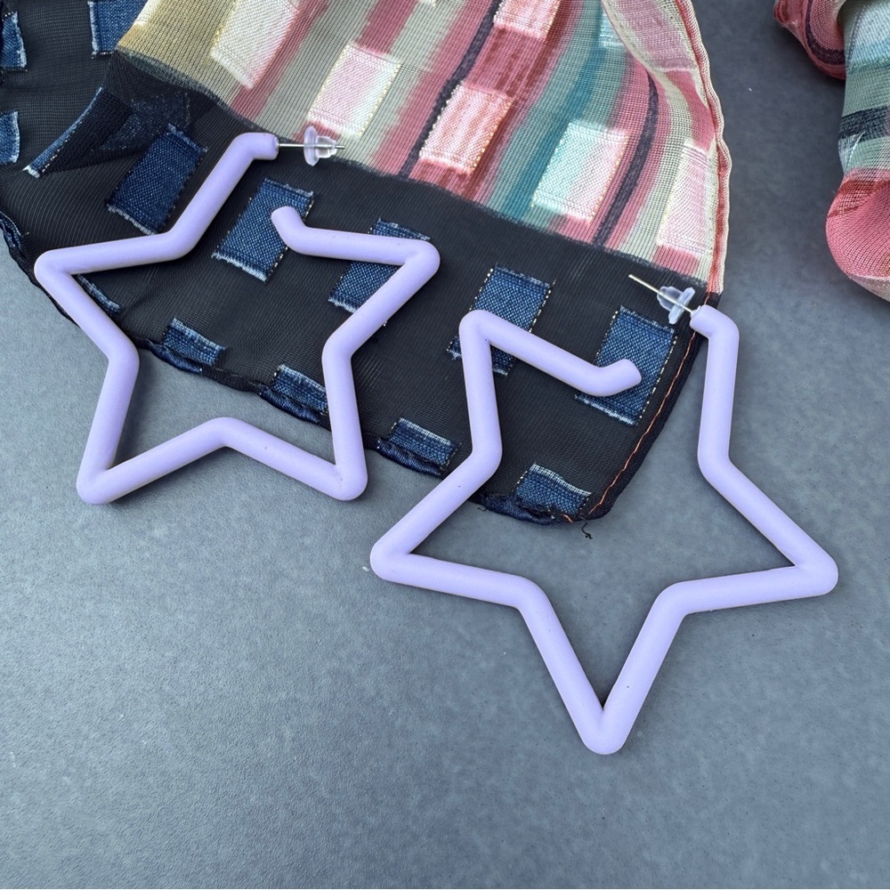 Star Hoop Earrings - Matte Purple